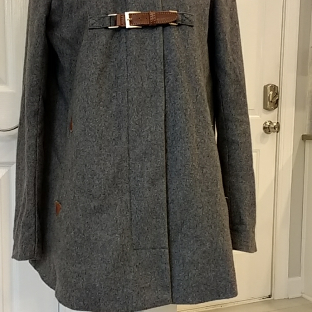 Anthropologie Gray Toggle Coat with Faux Fur Trim - Picture 6 of 9
